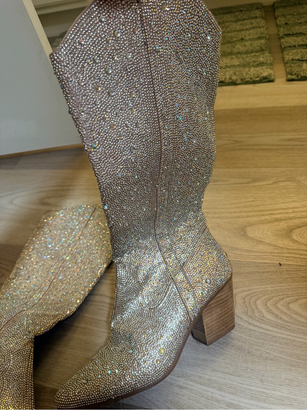 Bridal western Sparkle Rhinestone Mid-Calf Western Boots - Champagne
